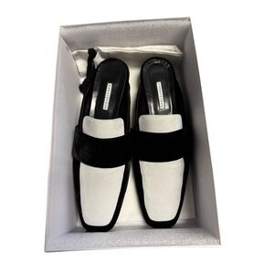Dorateymur Filiskyie Black Velvet White Suede Mules Square Toe Shoes Size 40